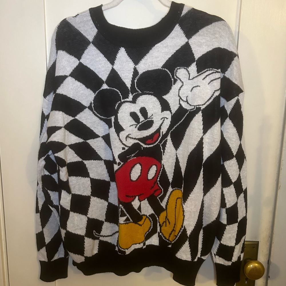 Mickey Mouse Psychedelic Checkerboard Sweater • XL estimated (tag out)